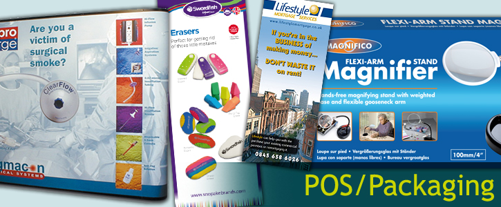 a montage image of some of the point of sale and packaging we have created